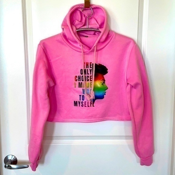 Youth (Girl) Size Medium (8) Pink Crop Top Hooded Sweatshirt with Ears - Picture 1 of 8